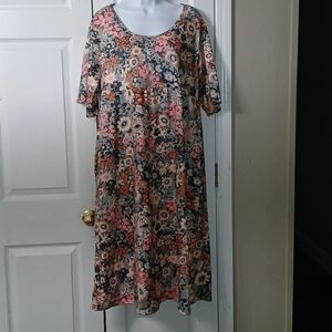 Floral print midi soft dress with pockets casual  Sz 1X NWOT